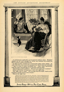1906 Ad Ivory Soap Women Children Cat Washing Curtains - ORIGINAL TOM3