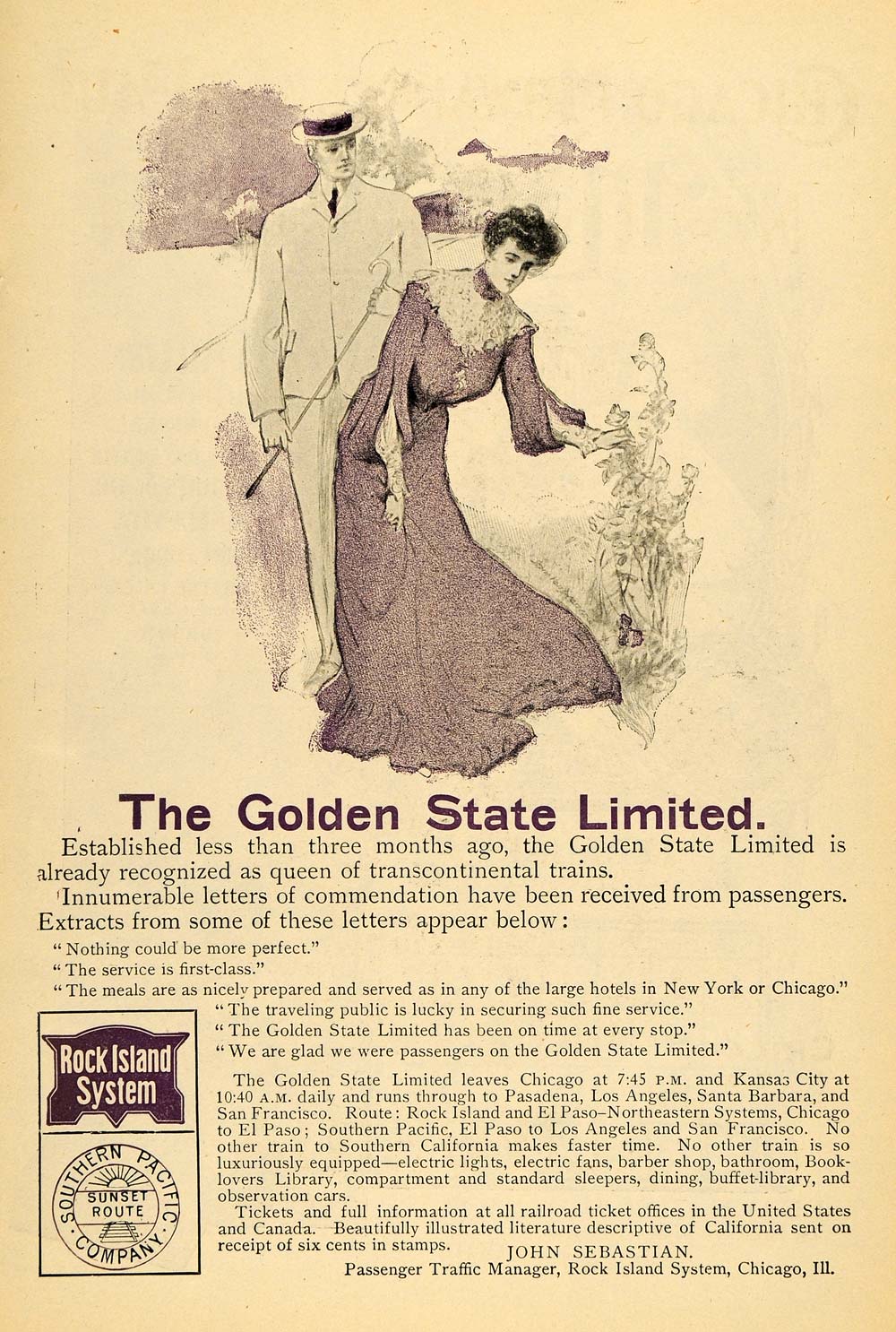 1903 Ad Rocky Island System Southern Pacific Golden Art - ORIGINAL TOM3