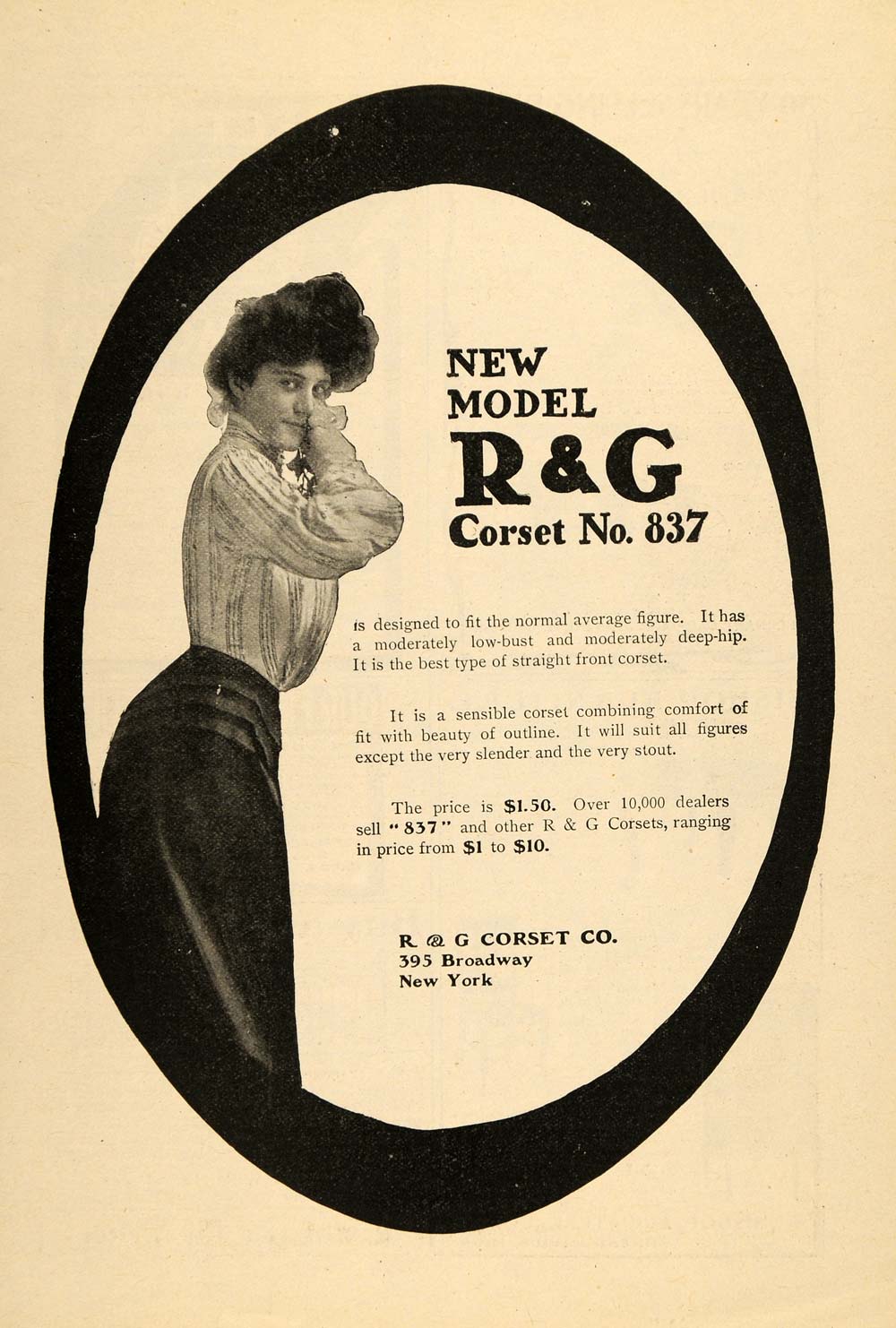 1903 Ad R & G Corset 837 Women Clothing Model Figures - ORIGINAL TOM3
