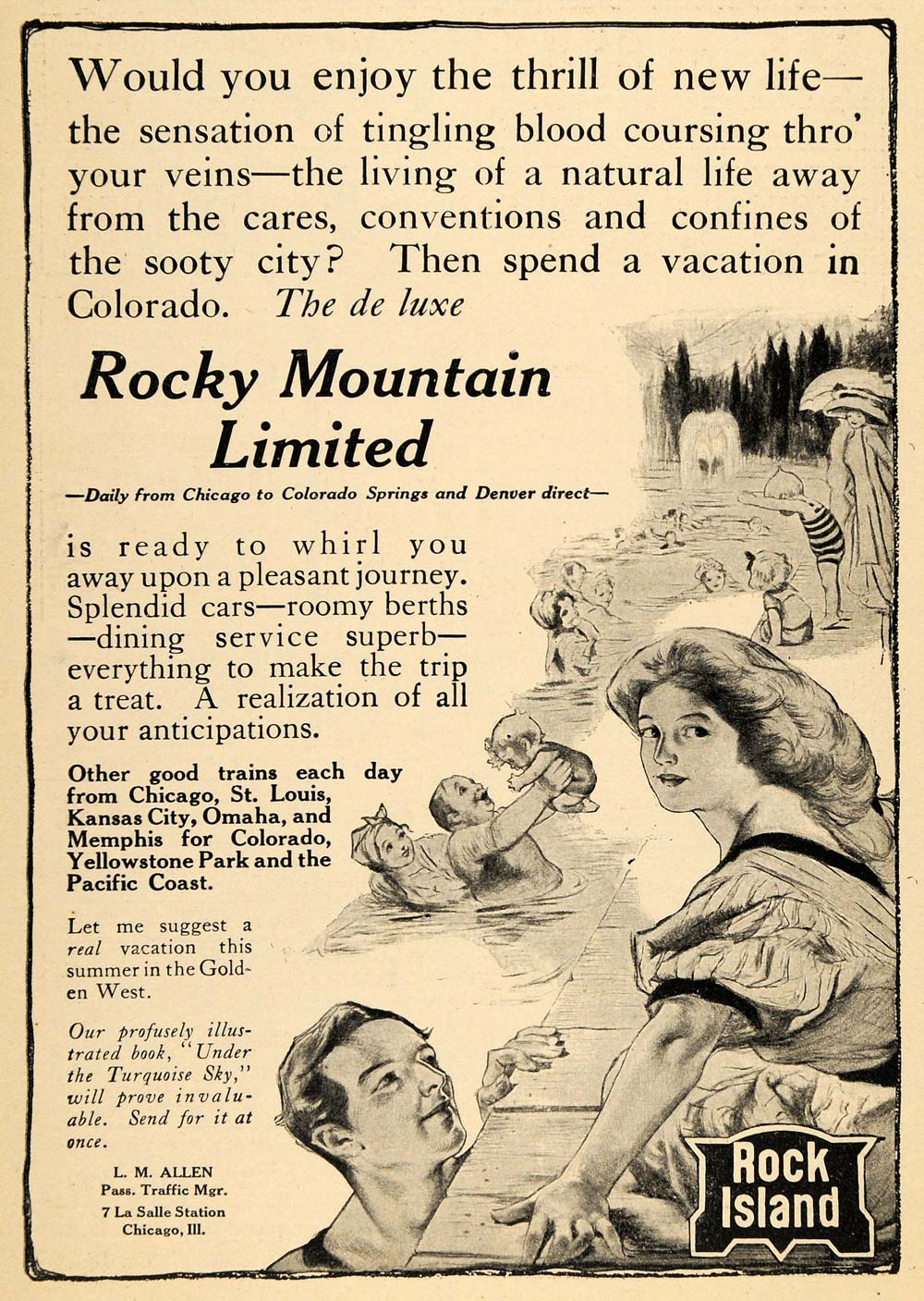1910 Ad Vacation Colorado Rocky Mountain Island Family - ORIGINAL TOM3