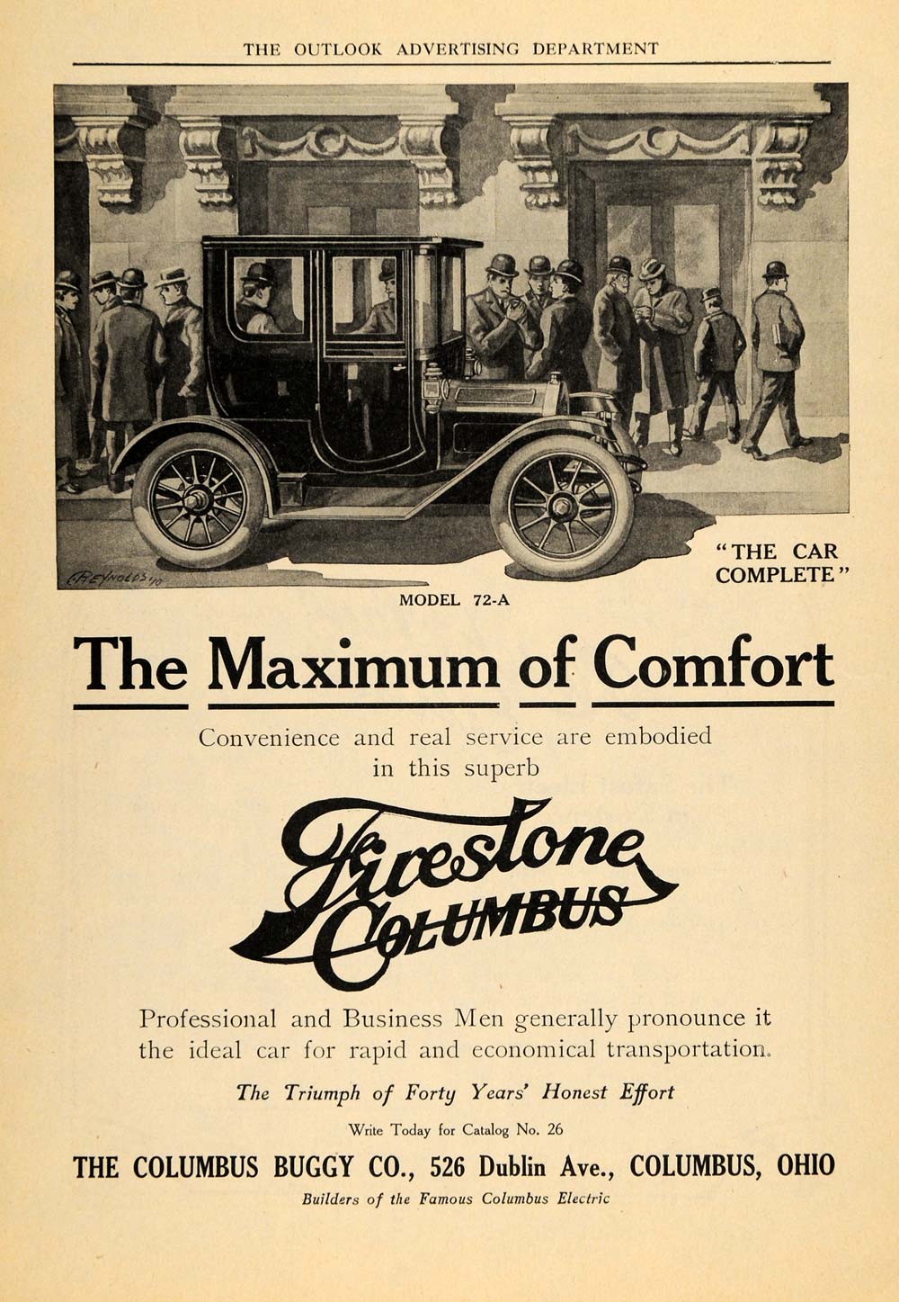 1910 Ad Firestone Columbus Cars Buggy Men Model 72-A - ORIGINAL ADVERTISING TOM3