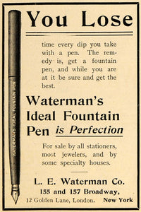 1900 Ad L E Waterman Co. Ideal Fountain Pen Broadway NY - ORIGINAL TOM3