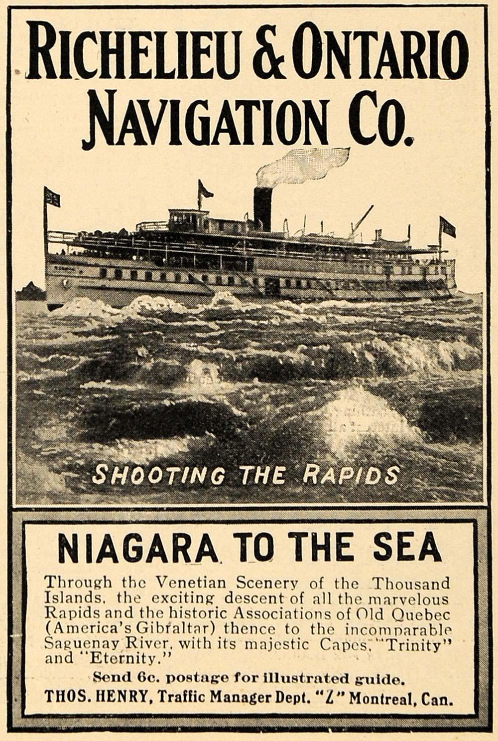 1910 Ad Richelieu & Ontario Navigation Co Ship Voyage - ORIGINAL TOM3