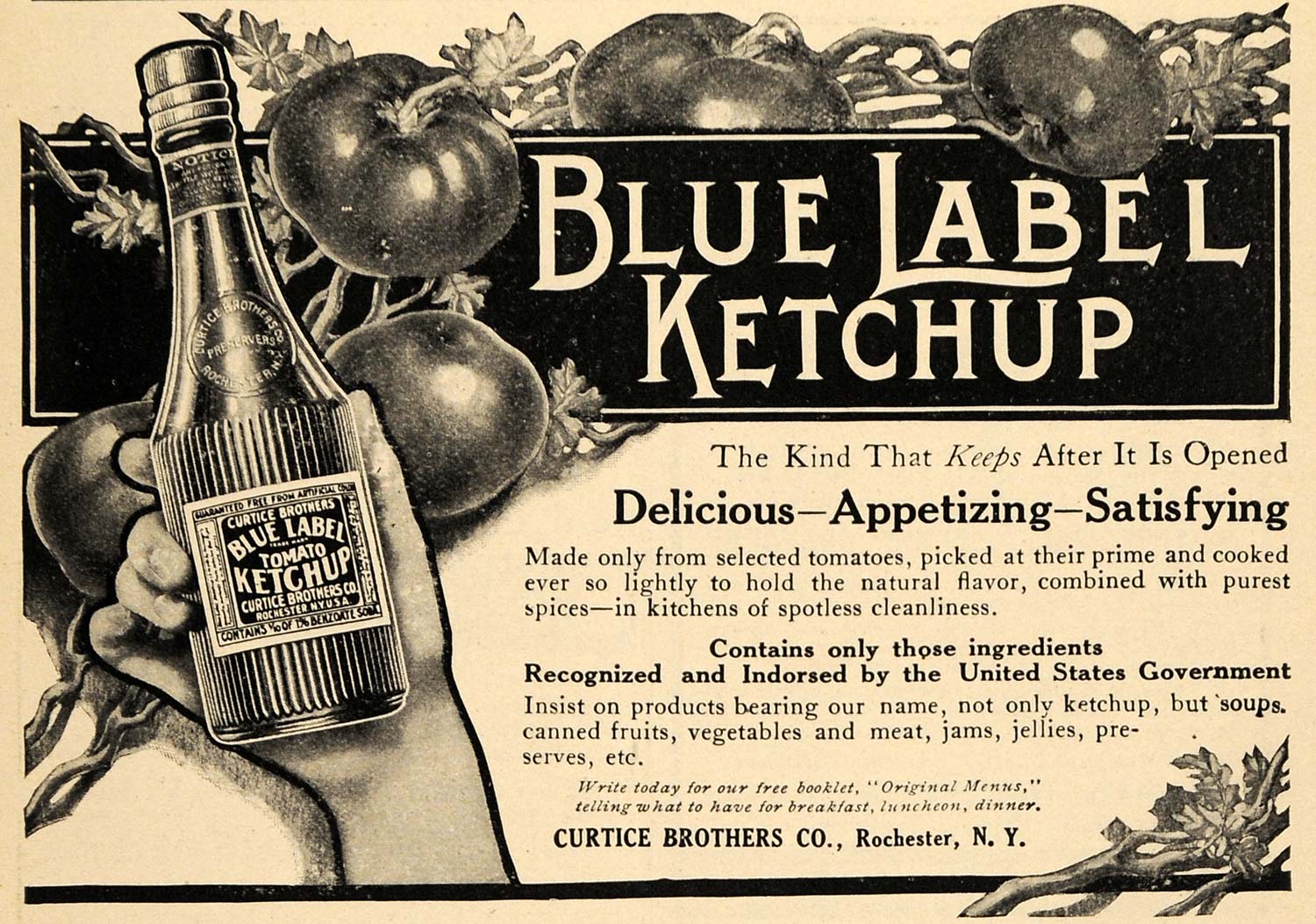 1910 Ad Curtice Brothers Co. Blje Label Tomato Ketchup - ORIGINAL TOM3