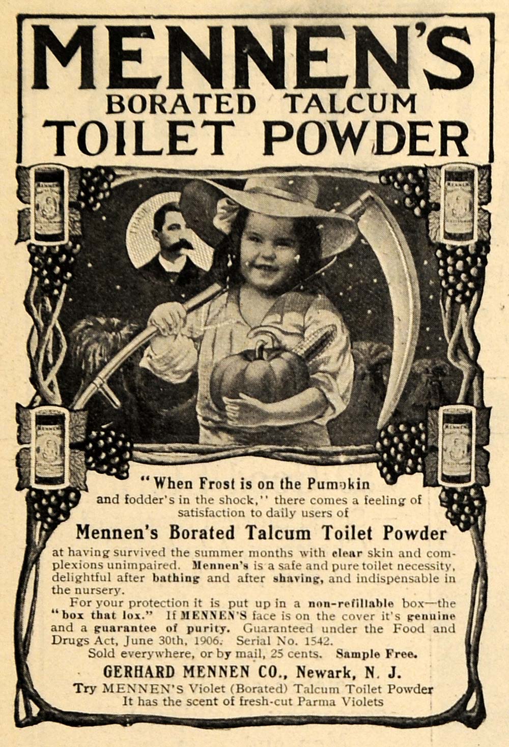 1907 Ad Gerhard Mennen Co. Talcum Toilet Powder Child - ORIGINAL TOM3