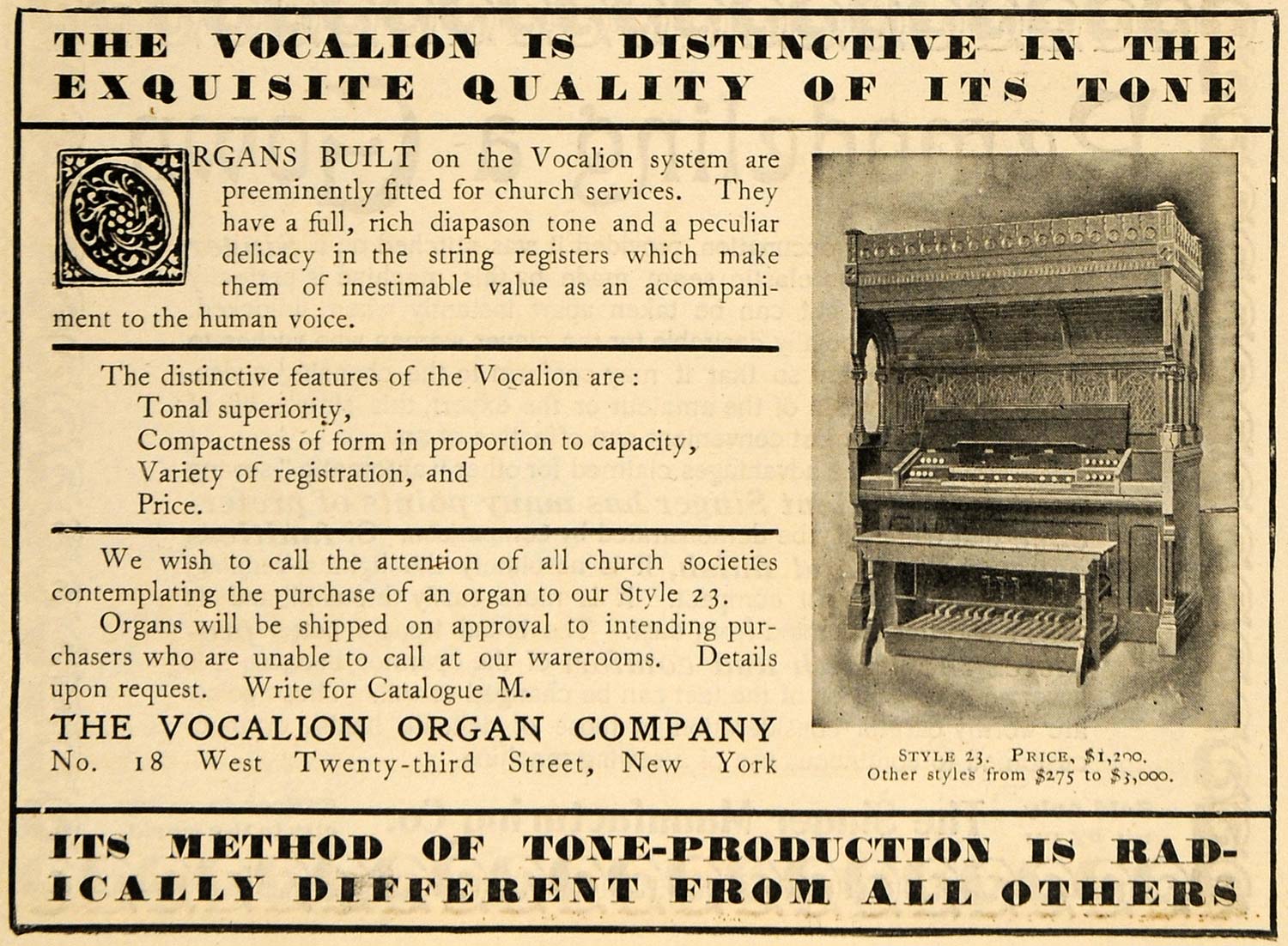 1900 Ad Vocalion Organ Co. Piano Musical Instrument - ORIGINAL ADVERTISING TOM3