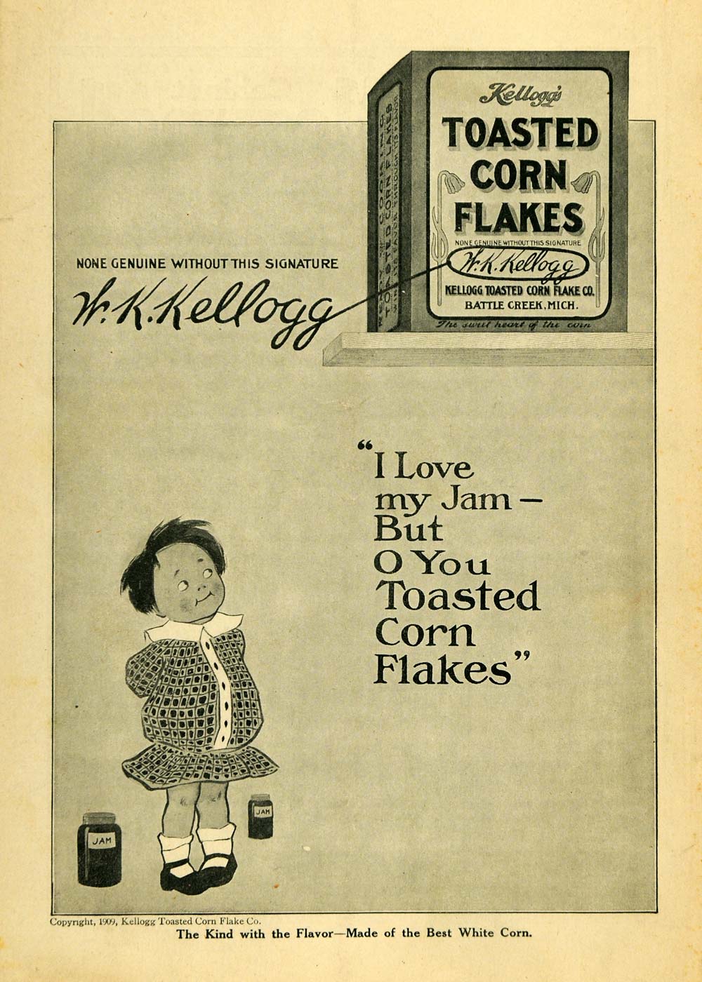 1910 Ad Kellogg Toasted Corn Flake Co Cereal Food Child - ORIGINAL