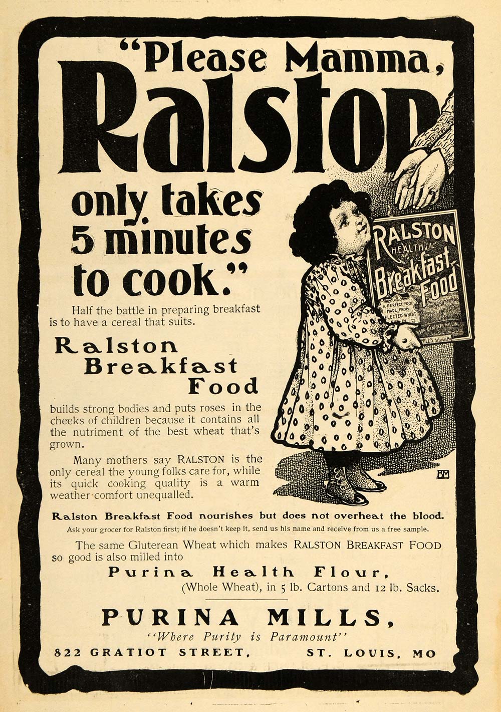 1900 Ad Purina Mills Ralston Breakfast Food Child - ORIGINAL ADVERTISING TOM3