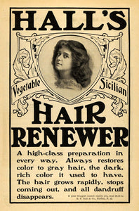 1900 Ad R P Hall & Co. Hair Renewer Vegetable Sicilian - ORIGINAL TOM3