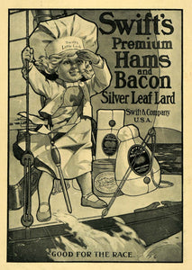 1904 Ad Swift & Co. Premiun Hams & Bacon Lard Chid Cook - ORIGINAL TOM3
