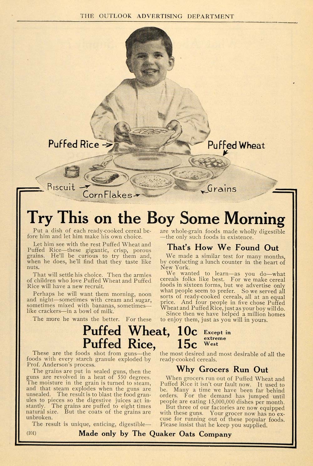 1911 Ad Quaker Oats Puffed Rice Cereal Wheat Breakfast - ORIGINAL TOM3