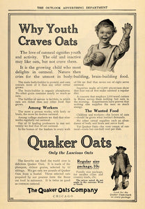 1911 Ad Quaker Oats Oatmeal Cereal Breakfast Food Boy - ORIGINAL TOM3