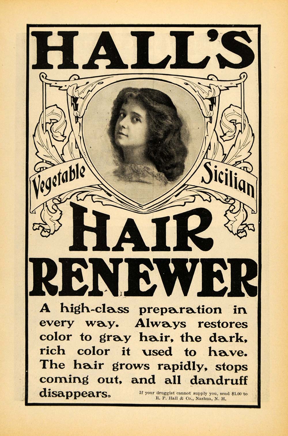 1900 Ad Hall's Hair Renewer Vegetable Color Dandruff - ORIGINAL ADVERTISING TOM3