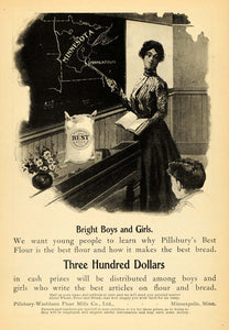 1900 Ad Pillsbury Best Flour Baker Bread Teacher Prize - ORIGINAL TOM3