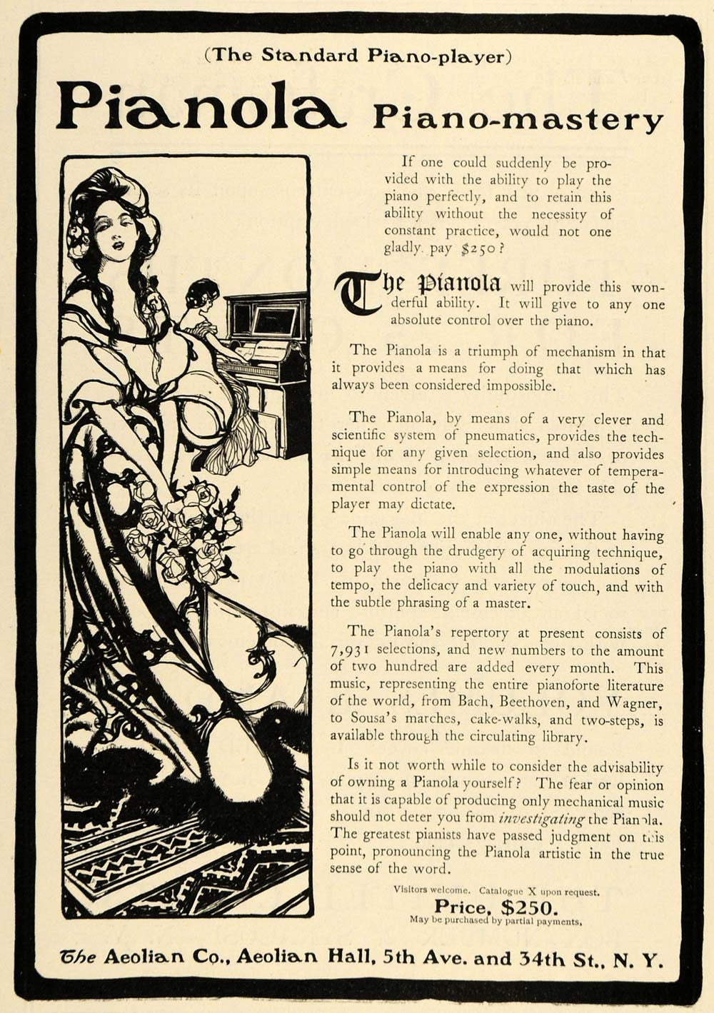 1902 Ad Pianola Piano Player Fashion Aeolian Music Art - ORIGINAL TOM3 - Period Paper
