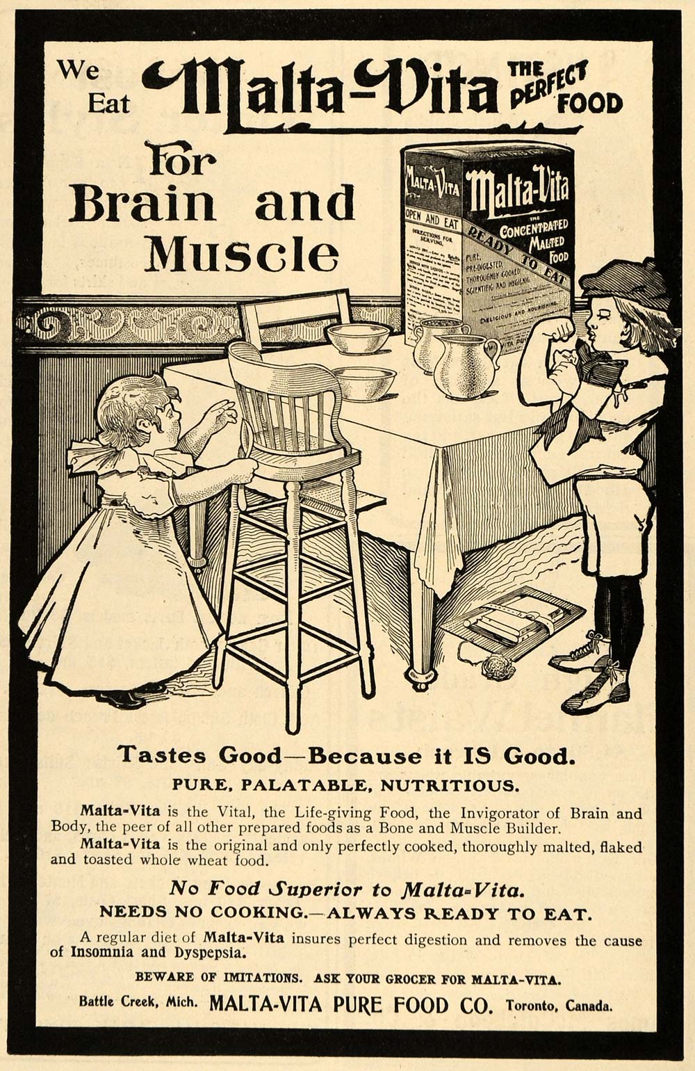 1902 Ad Malta-Vita Pure Food Breakfast Cereal Wheat - ORIGINAL ADVERTISING TOM3