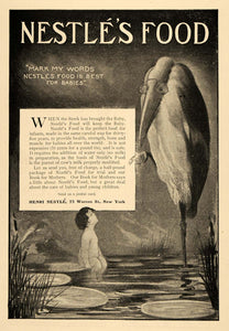 1902 Ad Henri Nestle Stork Bird Food Baby Formula Pond - ORIGINAL TOM3