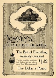 1912 Ad Lowney's Crest Chocolates Nuts Fruits Candy - ORIGINAL ADVERTISING TOM3