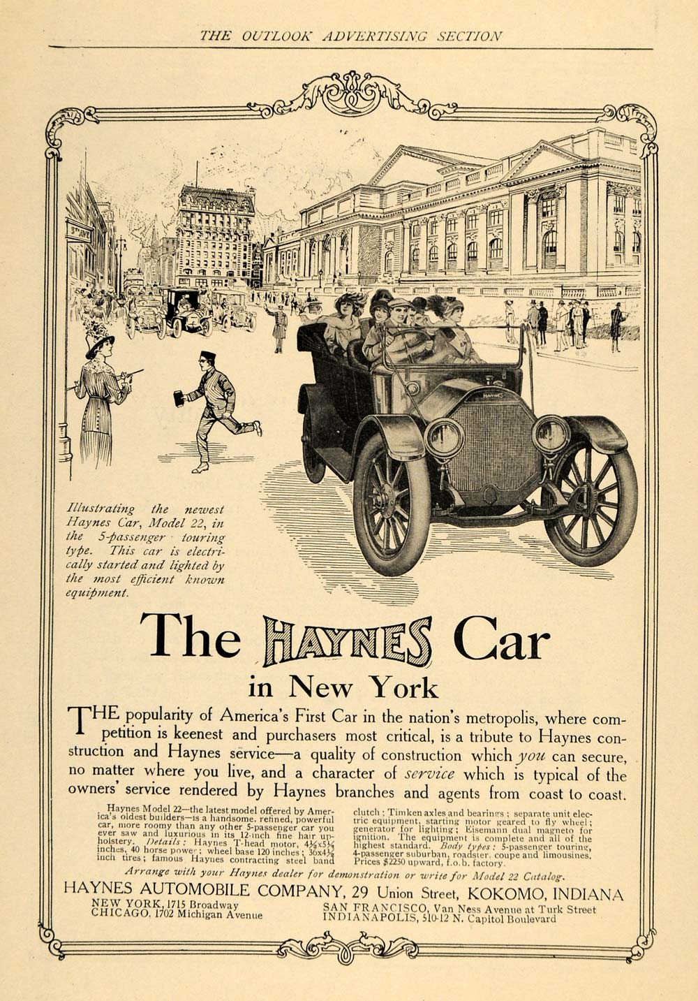 1912 Ad Haynes Car Automobile Model 22 Kokomo Motor - ORIGINAL ADVERTISING TOM3