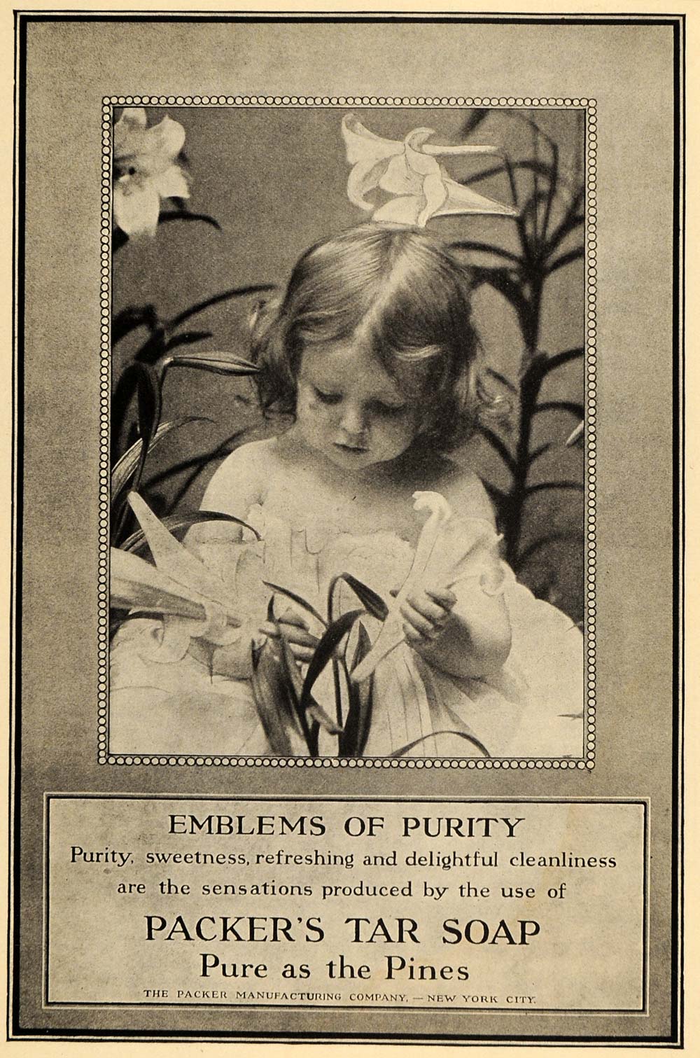 1908 Ad Packer's Tar Soap Pines Flowers Girl Garden - ORIGINAL ADVERTISING TOM3
