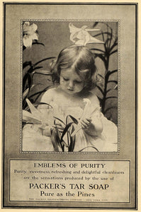 1908 Ad Packer's Tar Soap Pines Flowers Girl Garden - ORIGINAL ADVERTISING TOM3
