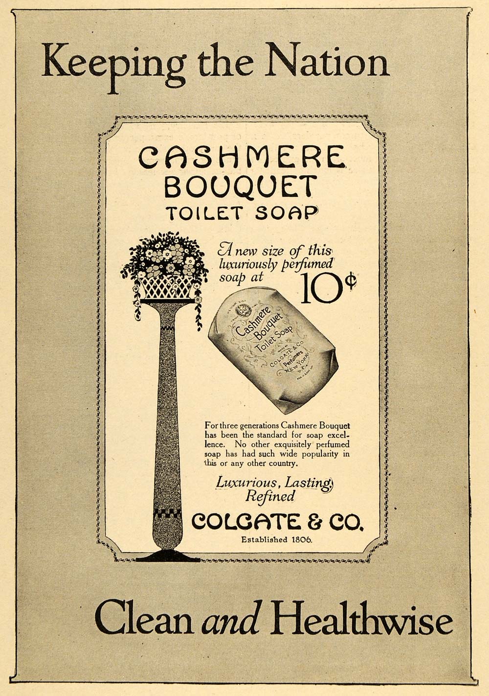 1916 Ad Clean Cashmere Bouquet Toilet Soap Colgate Care - ORIGINAL TOM3