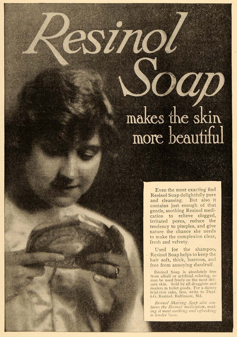 1916 Ad Resinol Soap Skin Beauty Health Care Shaving - ORIGINAL ADVERTISING TOM3