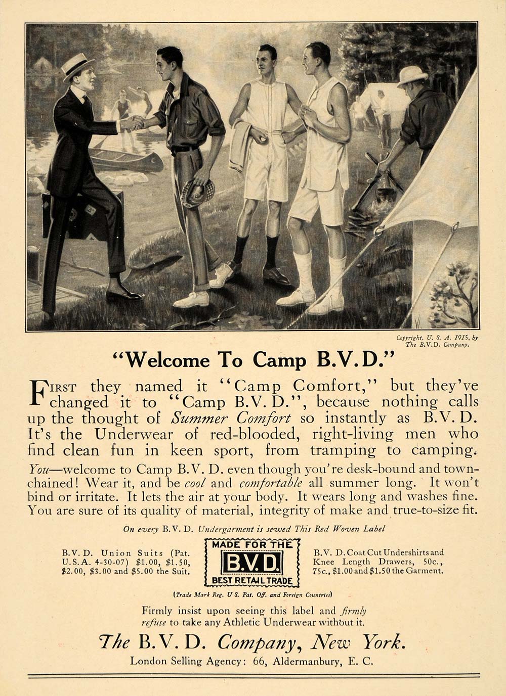 1915 Ad BVD Co. Underwear Clothing Summer Camping Sport - ORIGINAL TOM –  Period Paper Historic Art LLC