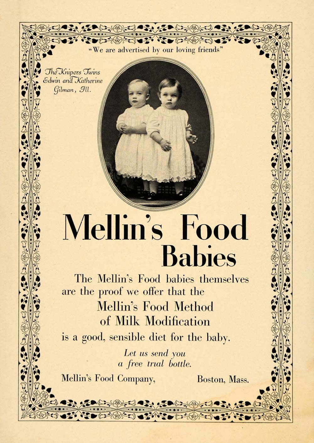 1915 Ad Mellins Food Co. Twins Baby Products Formula - ORIGINAL ADVERTISING TOM3