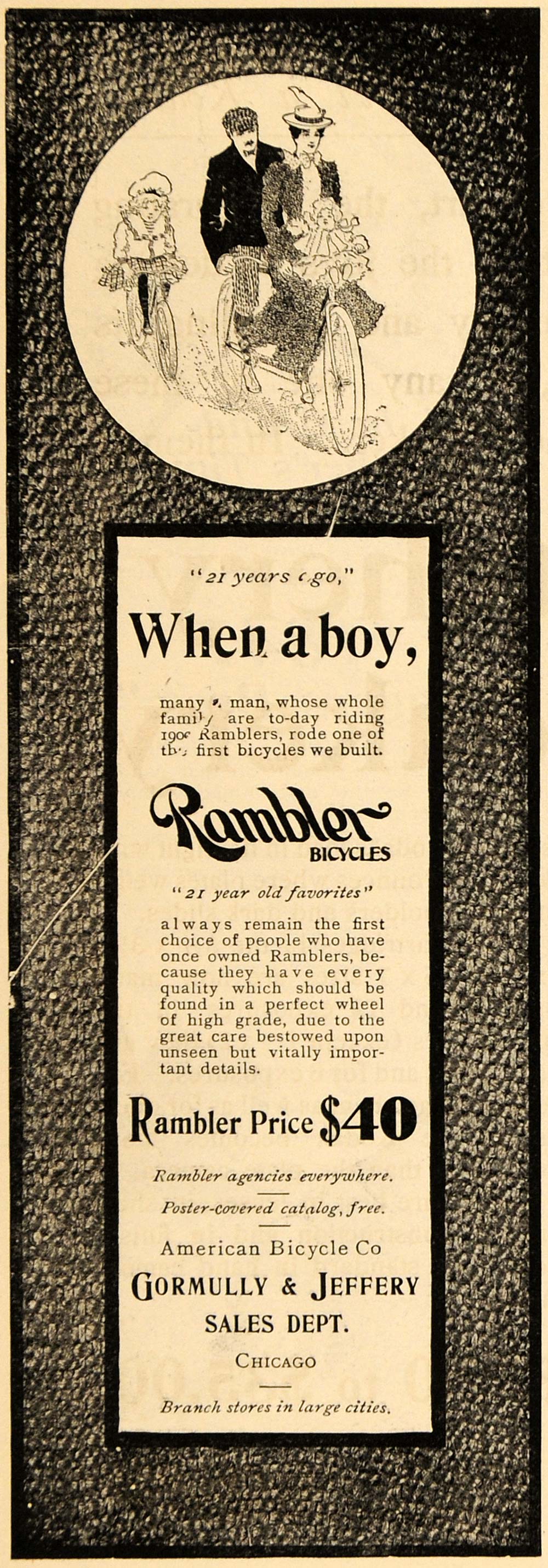 1900 Ad Gormully & Jeffery Sales Dept. Rambler Bicycles - ORIGINAL TOM3