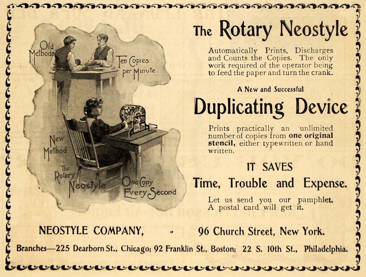 1900 Ad Neostyle Co. Duplicating Device Copy Printing - ORIGINAL TOM3