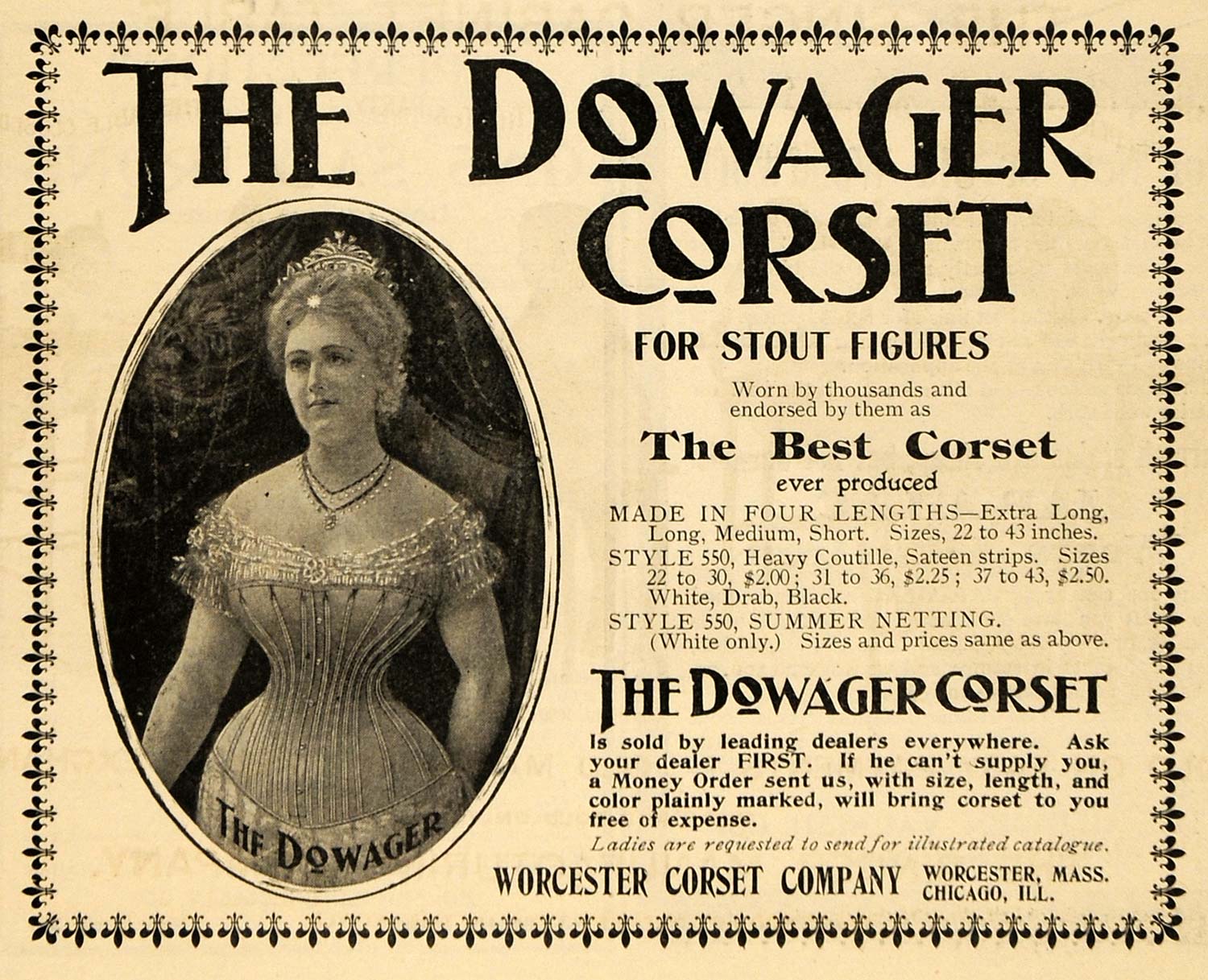 1900 Ad Worcester Corset Dowager Clothing Accessories - ORIGINAL TOM3