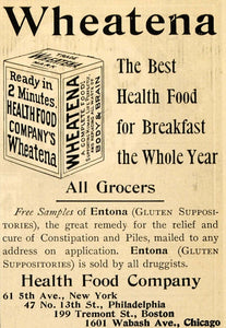 1900 Ad Health Food Co Wheatena Breakfast Food New York - ORIGINAL TOM3