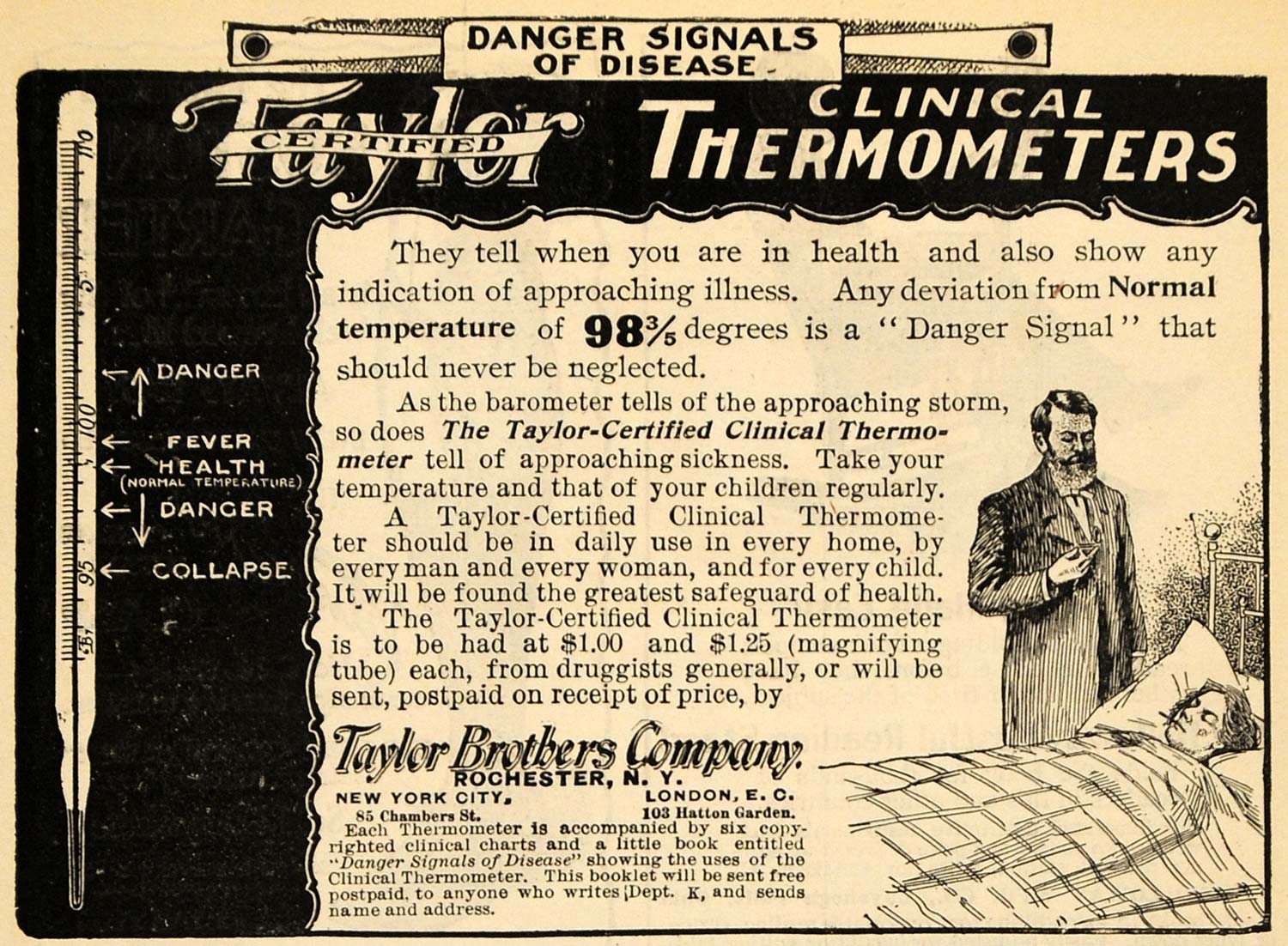 1900 Ad Taylor Brothers Co. Clinical Thermometers - ORIGINAL ADVERTISING TOM3