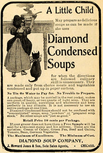 1900 Ad Diamond Soup Co. Condensed Soup Bowl Child Cat - ORIGINAL TOM3