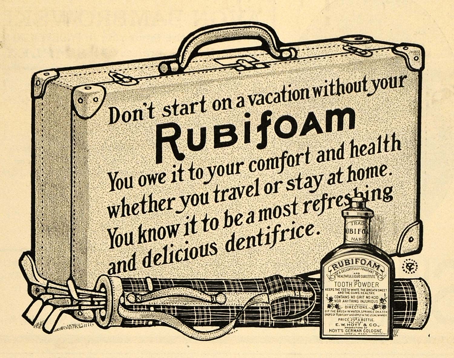 1902 Ad E W Hoyt & Co. Rubifoam Tooth Powder Dentifrice - ORIGINAL TOM3