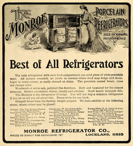 1902 Ad Monroe Refrigerator Co. Porcelain Appliances - ORIGINAL ADVERTISING TOM3
