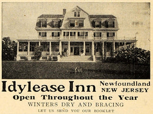 1908 Ad Idylease Inn Resort Vacation Lodge Newfoundland New York New Jersey TOM3