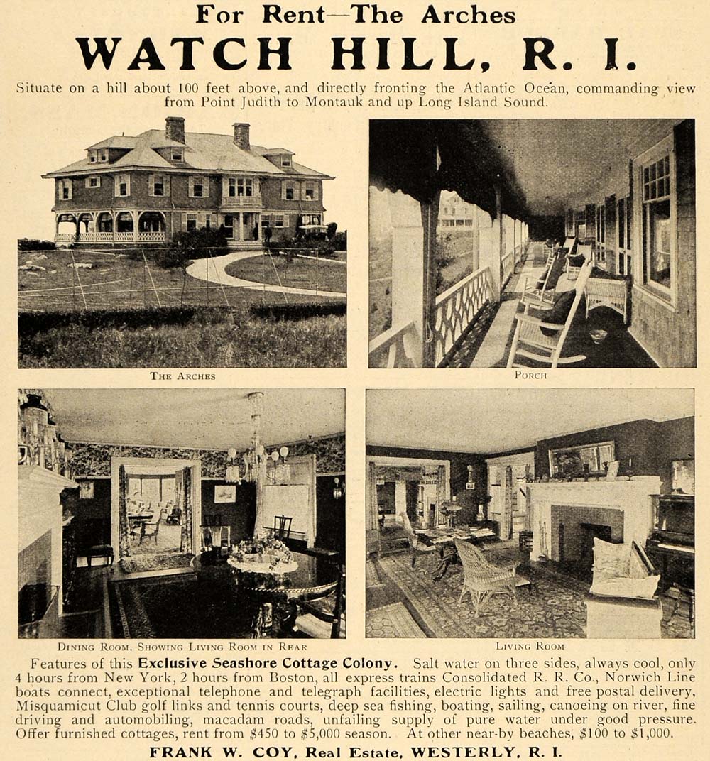 1908 Ad Seashore Cottage Colony Real State Watch Hill - ORIGINAL TOM3