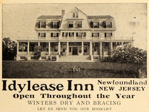 1908 Ad Idylease Inn Resort Lodge Newfoundland New York - ORIGINAL TOM3