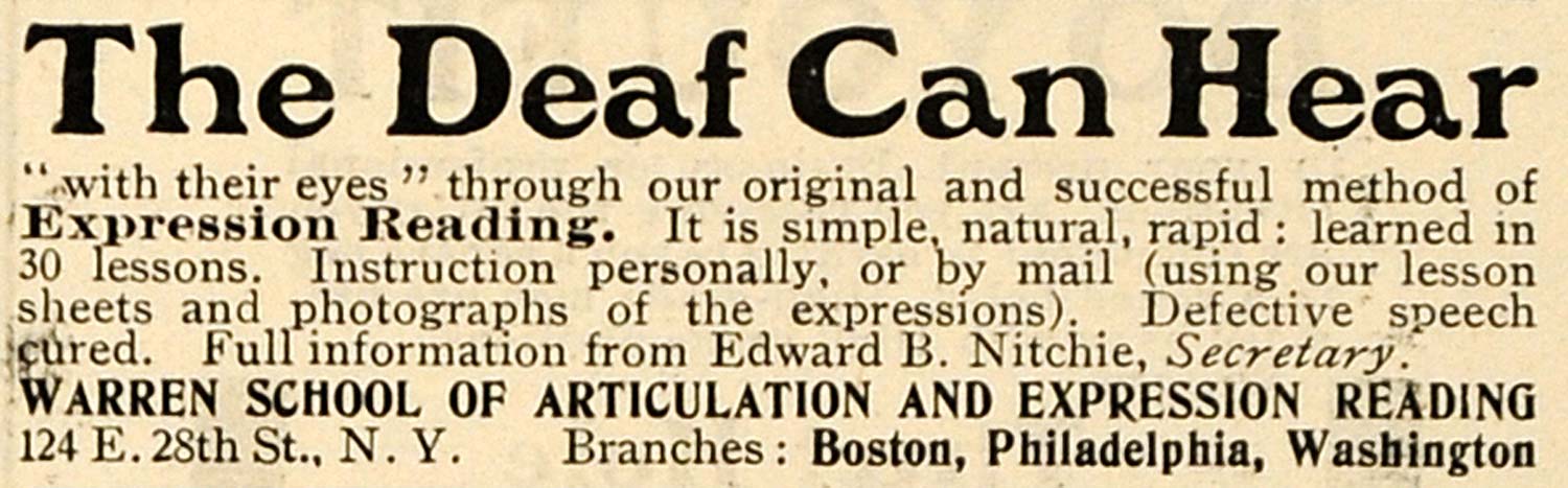 1902 Ad Warren School Expression Reading Method Deaf - ORIGINAL ADVERTISING TOM3