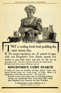 1909 Ad Kingsford Corn Starch Grandmother Baking Fruit Pudding Recipe TOM3
