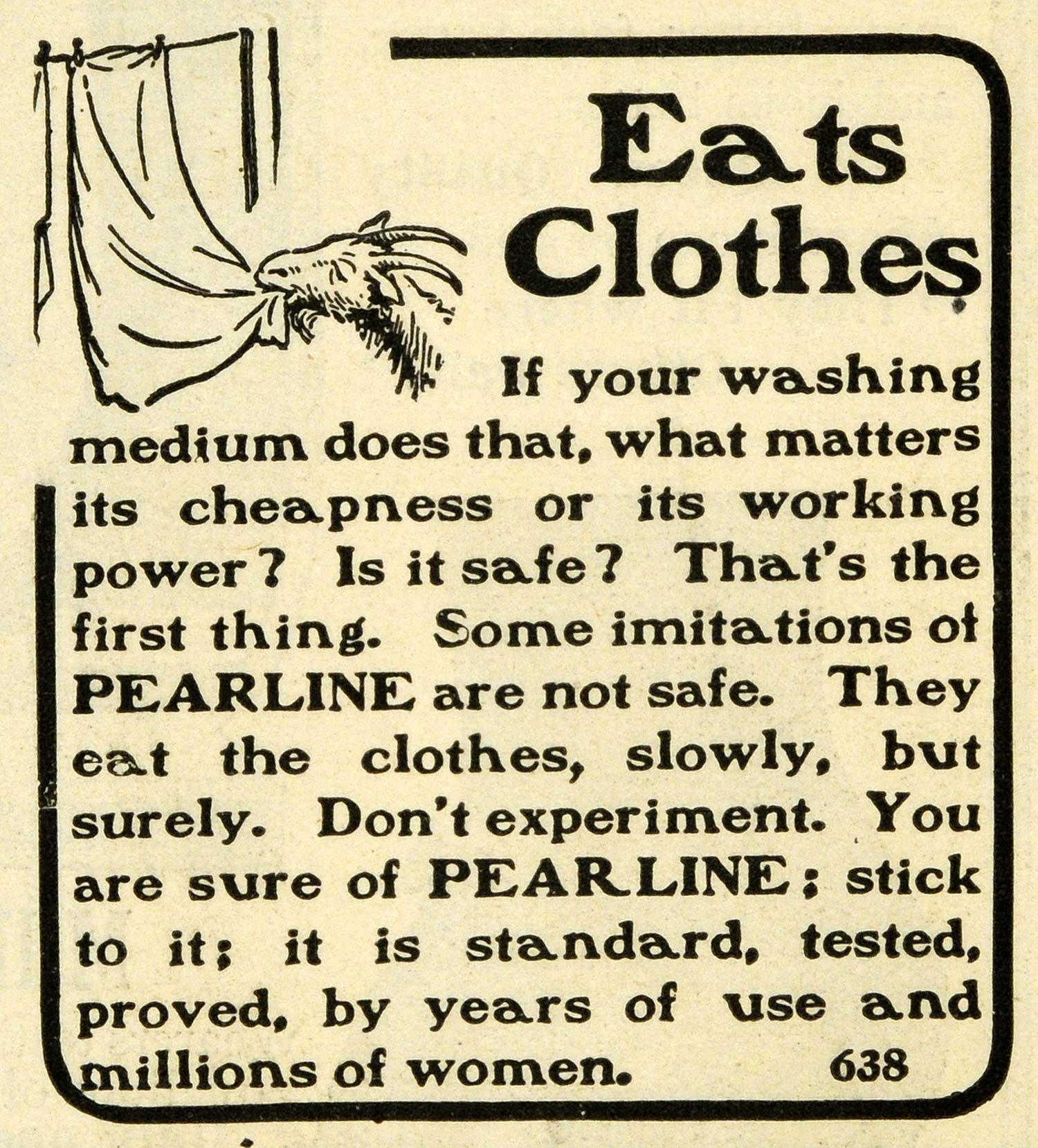1901 Ad Goat Eating Clothes Line Pearline Laundry Soap Detergent Household TOM3