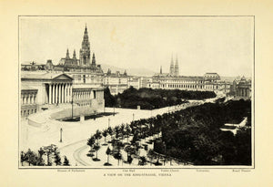 1904 Print Ring-Strasse Vienna Austria Parliament Houses City Hall Votive TOM3