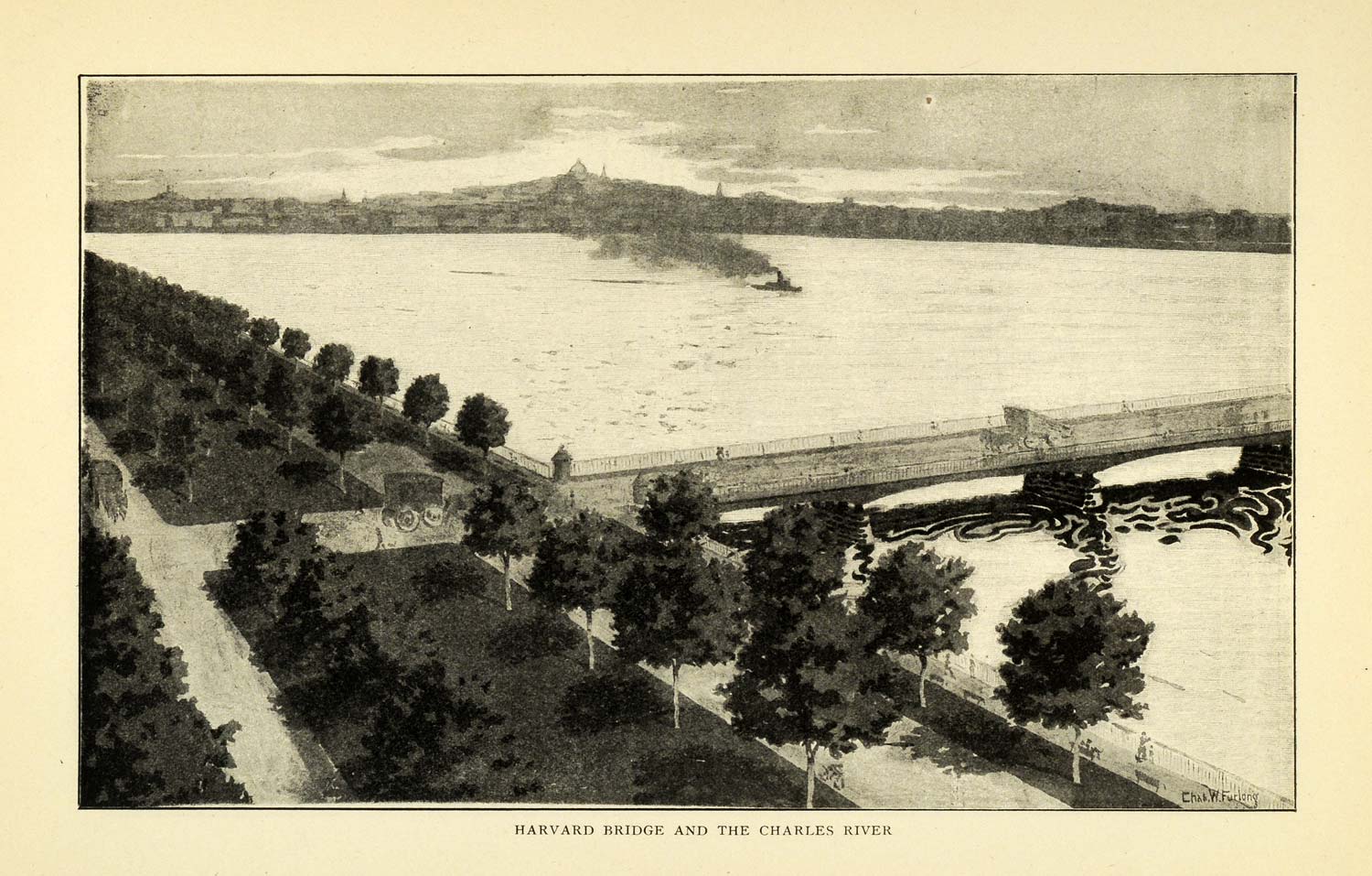 1904 Print Harvard Bridge Charles River Massachusetts Avenue Chas. W TOM3