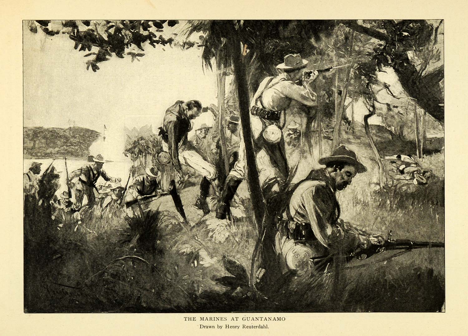 1903 Print Marines Guantanamo Cuba Battlefield Weapon Henry Reuterdahl TOM3