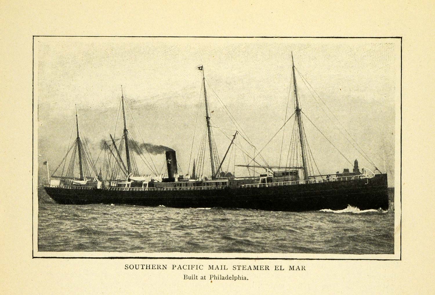 1902 Print Southern Pacific Mail Steamer Ship El Mar Philadelphia TOM3