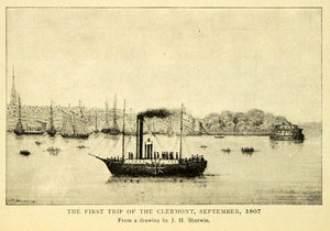 1901 Print Ancient American Steamship 1807 Clermont First Trip J. H TOM3