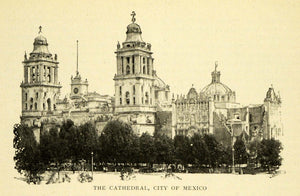 1901 Print Historic Mexico City Cathedral Religious Spanish Architecture TOM3