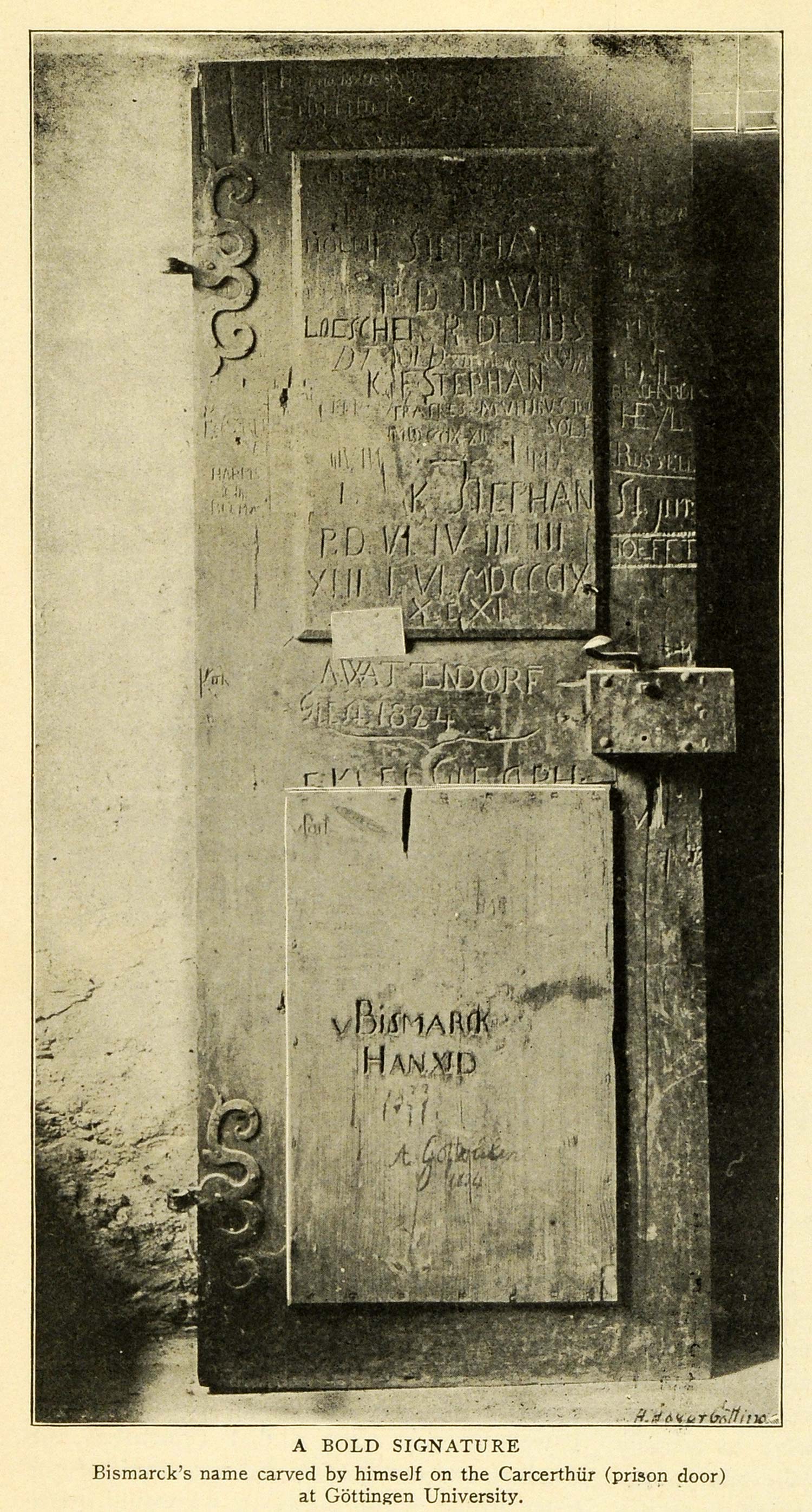 1898 Print Otto Von Bismarck Name Carved Gottingen University German TOM3
